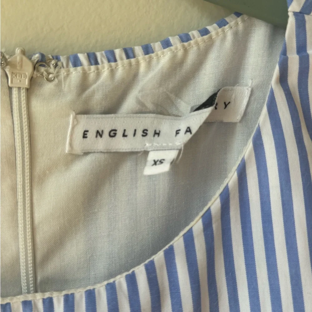 NWOT English Factory Size XS Blue White Striped Ruffle Sleeve Dress Short